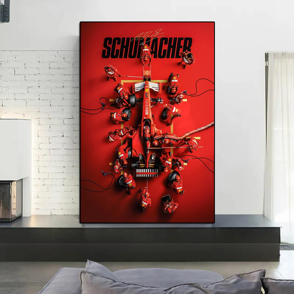 Formula Racing Pit Stop Poster Print Legendary Racer Schumacher Canvas Painting Sports Car Wall Art Living Room Home Decor Gift