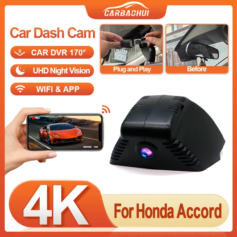 

Видеорегистратор HD 4K для автомобильной камеры, видеорегистратор, записывающие устройства, аксессуары для Honda Accord 11 Mk11 CY 2023 2024 2025