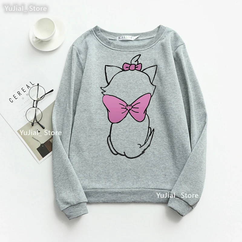 

Cute Mary Cat Cartoon Print Sweatshirt Girls Harajuku Kawaii Clothes Funny Hoodie Women Fashion White/Gray/Pink Tracksuit Tops