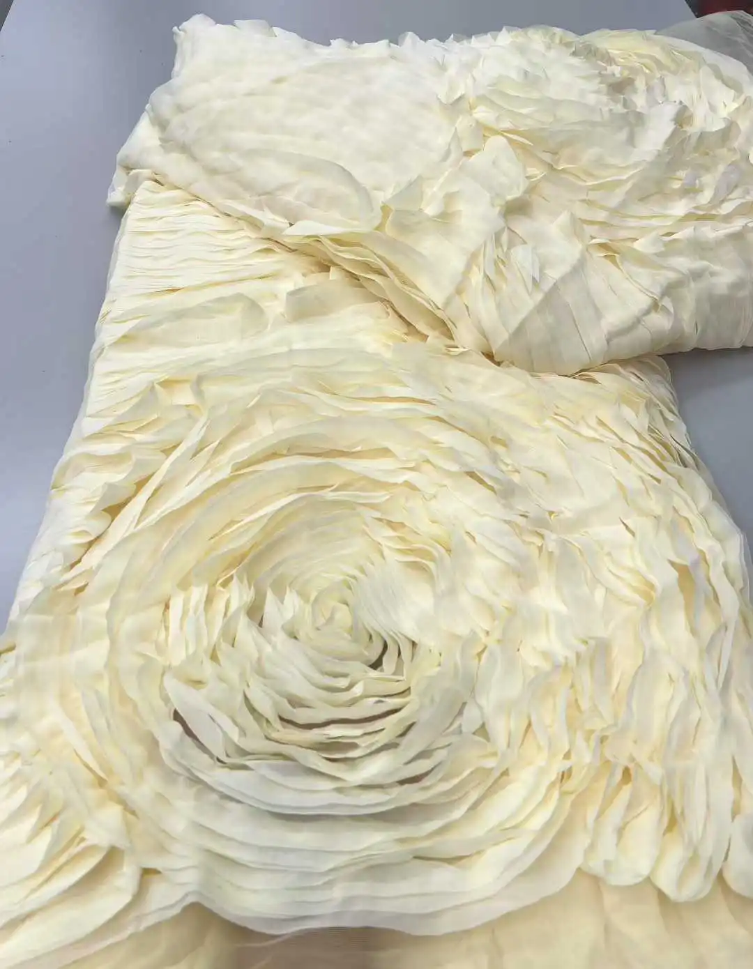

3D Rose Plate Flower Embroidered Mesh Fabric for Dress Wedding Gown Fashion Designer Fabric By The Yard