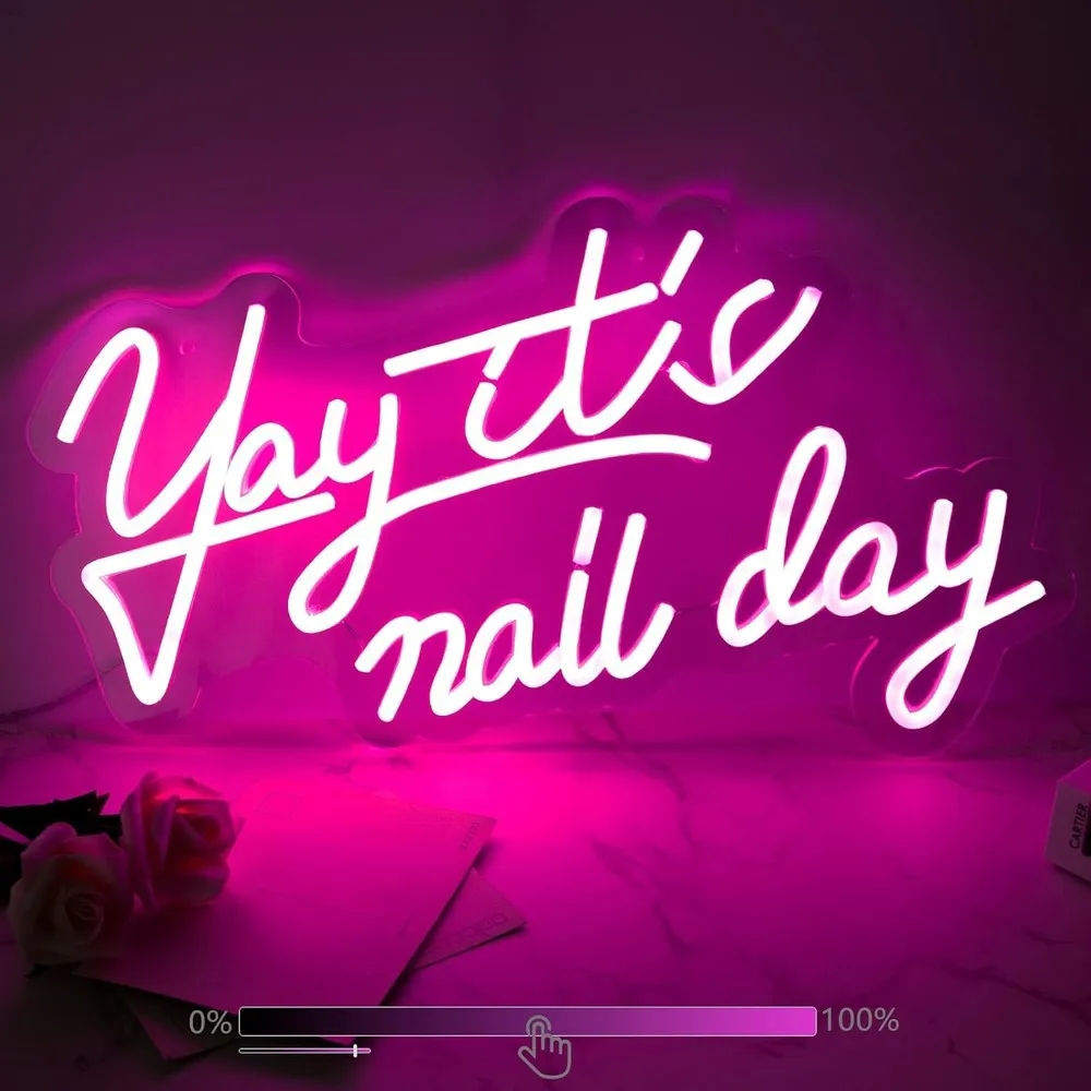 

Yay It's Nail Day Neon Sign LED Neon Signs for Beauty Room Salon,Nail Tech Decor Neon Sign Aesthetic Light Door Wall Decorations