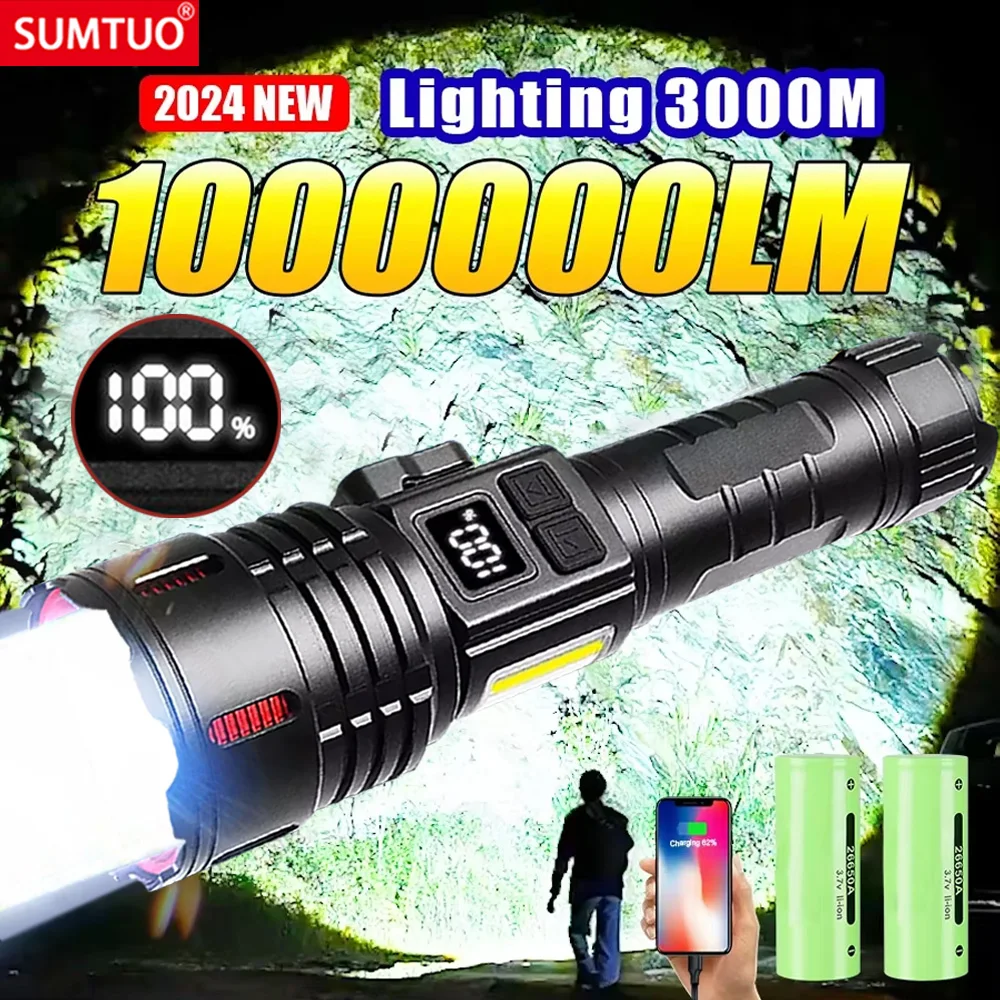 

Most Powerful High Power Led flashlight 1000000LM Rechargeable Led Torch Long Range Tactical Flashlights With Magnet Lantern