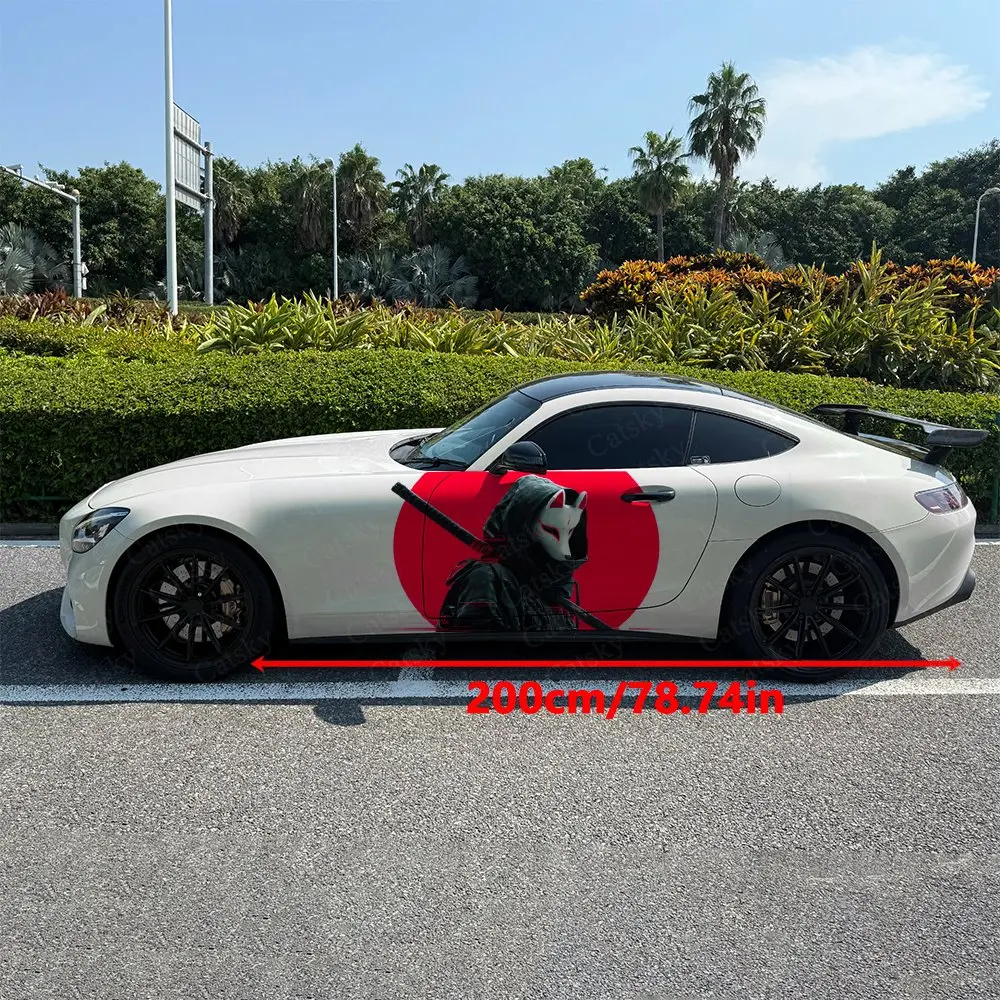 2pcs Cyber Style Fox Mask Ronin Car Side Wraps, Self-Adhesive PVC Waterproof & Scratch-Resistant Stickers, Car Accessory Gift