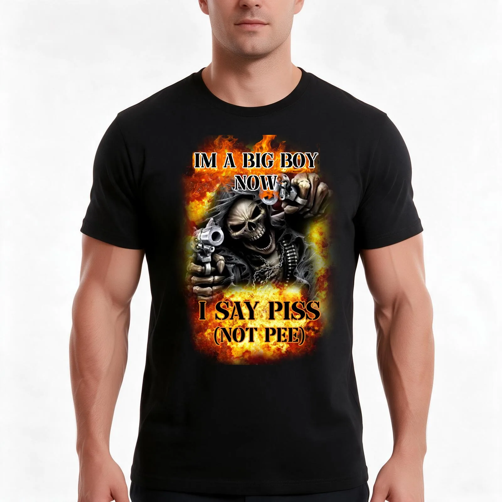 im a big boy now i say piss not pee T-Shirt, Summer Casual Cotton Tee, Oversized Streetwear Tops, Vintage Graphic Print