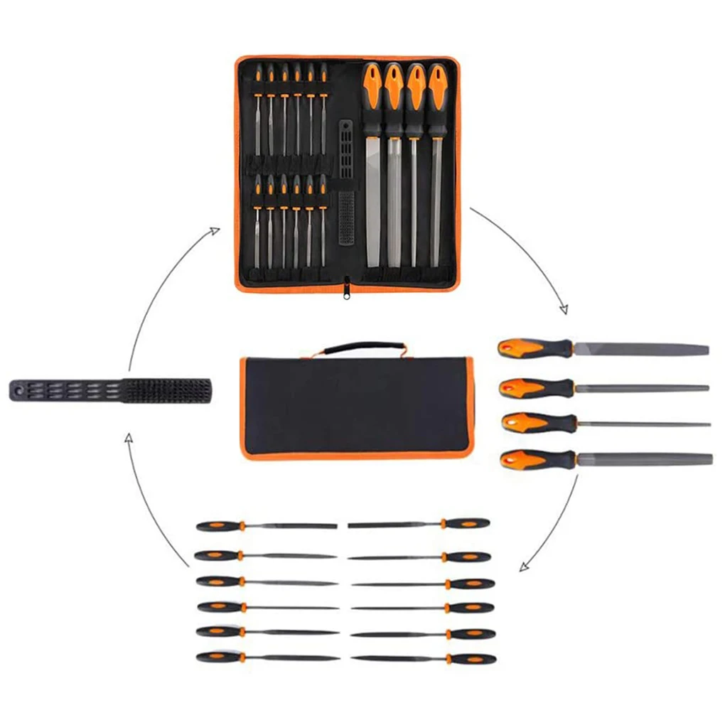 17 Pcs/set Carbon Steel File Kit Rubber Handle Rasp Set Metal Wood Glass Ceramic Polishing Tool
