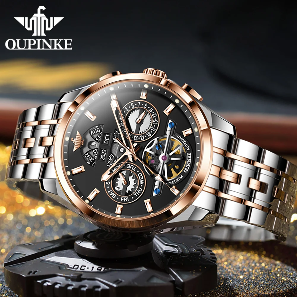 OUPINKE 3251 TOP Brand Watch for Man Date Year Hollow out Wristwatch Automatic Mechanical
