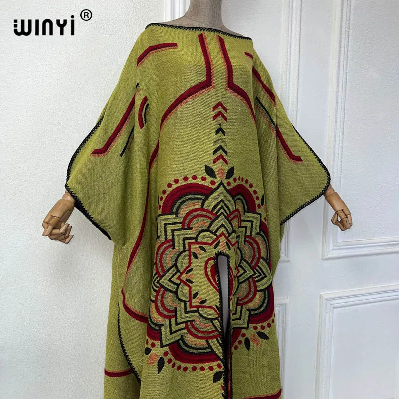 WINYI autumn print Middle East holiday kaftan evening dress Elegant robe African Women winter Caftan women party فساتين طويلة