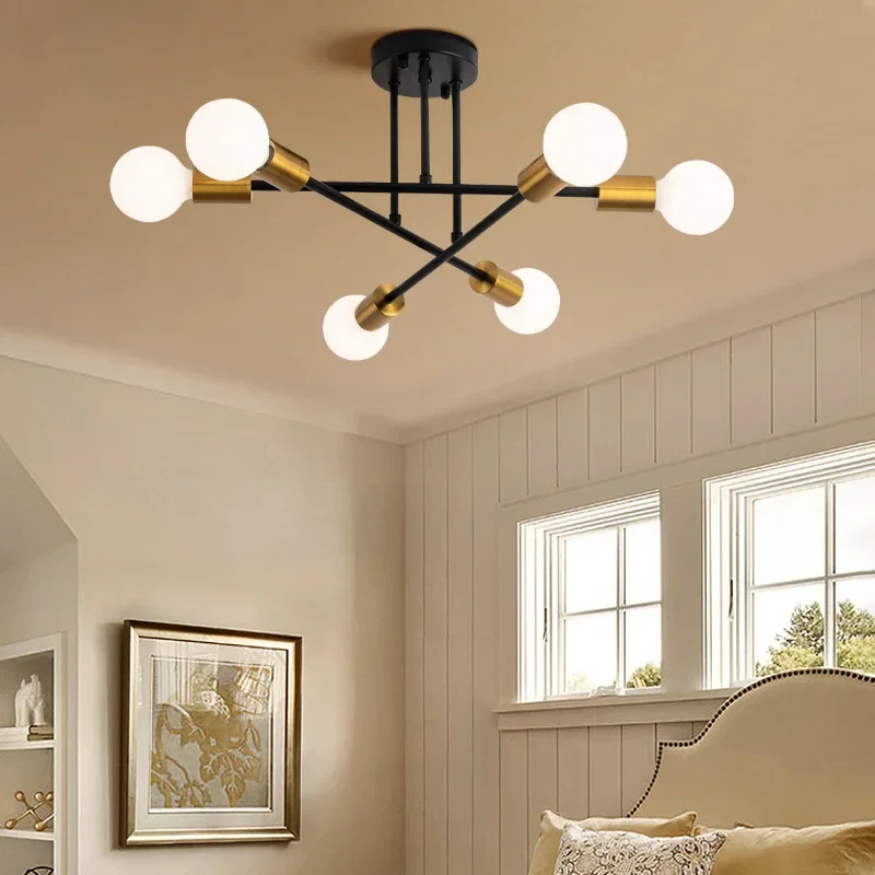 Multi-head Ceiling Lamp Wrought Iron Chandelier Is Suitable for Hanging Lighting in Bedroom, Study, Dining Room and Living Room