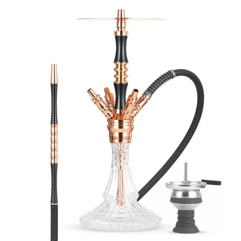 Crystalia Elektra Hookah Shisha Set 304 Stainless Steel with Pattern Glass Bottle 4 Pipes