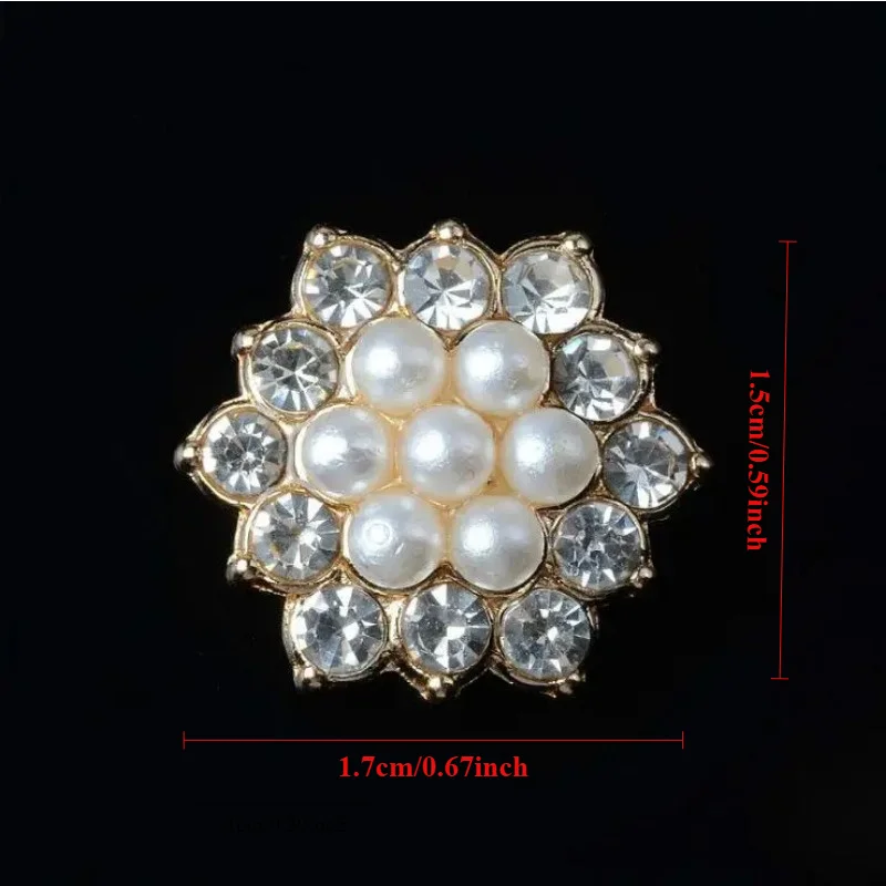 10pcs Lot Gold Silver Hexagon Alloy Pearl Rhinestone Buttons DIY Hair Bow Decorative Accessories
