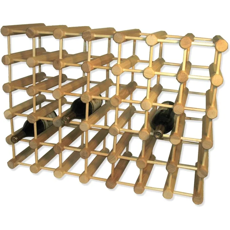 Soporte de almacenamiento para estante de vino apilable modular de madera de fresno con pasadores naturales, 40 botellas