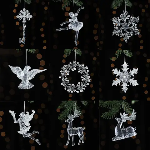 Christmas Tree Decoration Christma Transparent Acrylic Elk Angel Snowflake Hanging Pendant Xmas Oranment Happy New Year 2025
