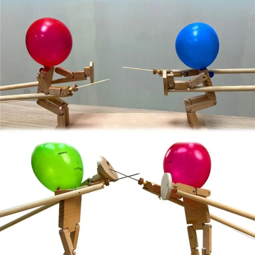 Balloon Bamboo Man Battle Wooden Bots Battle Game Two-Player Fast-Paced Balloon Battle Game with 20 Balloons for Adults