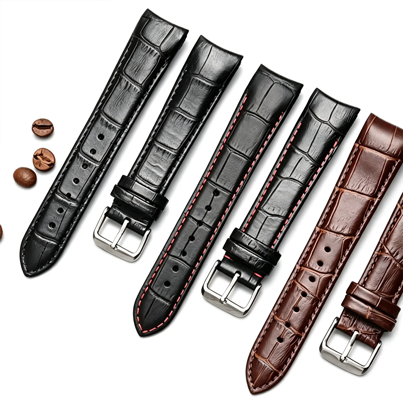 Premium 20mm Leather Watch Strap for Redmi Samsung Crocodile Pattern Steel Pin Buckle Soft Wrist Band Bracelet Replacement