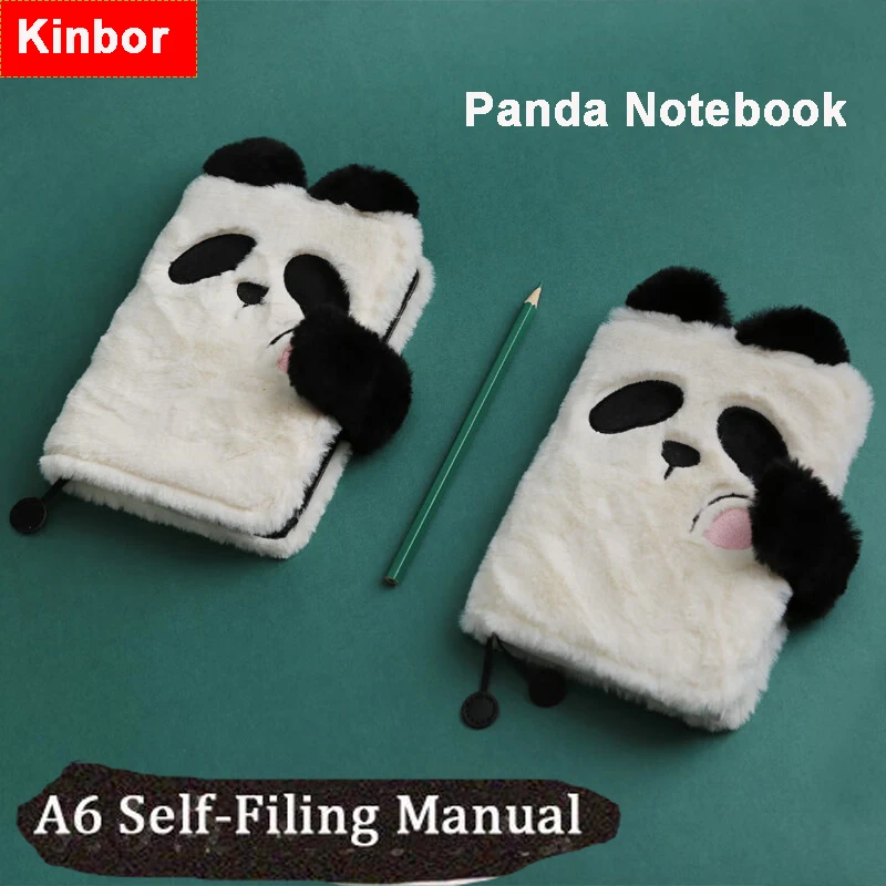 

Kinbor Kawwi Plush Panda Notepad, Mini Handy 128Pages A6 Diary Schedule Planning Agenda for Kids Girls Teens, Replace Inner Book