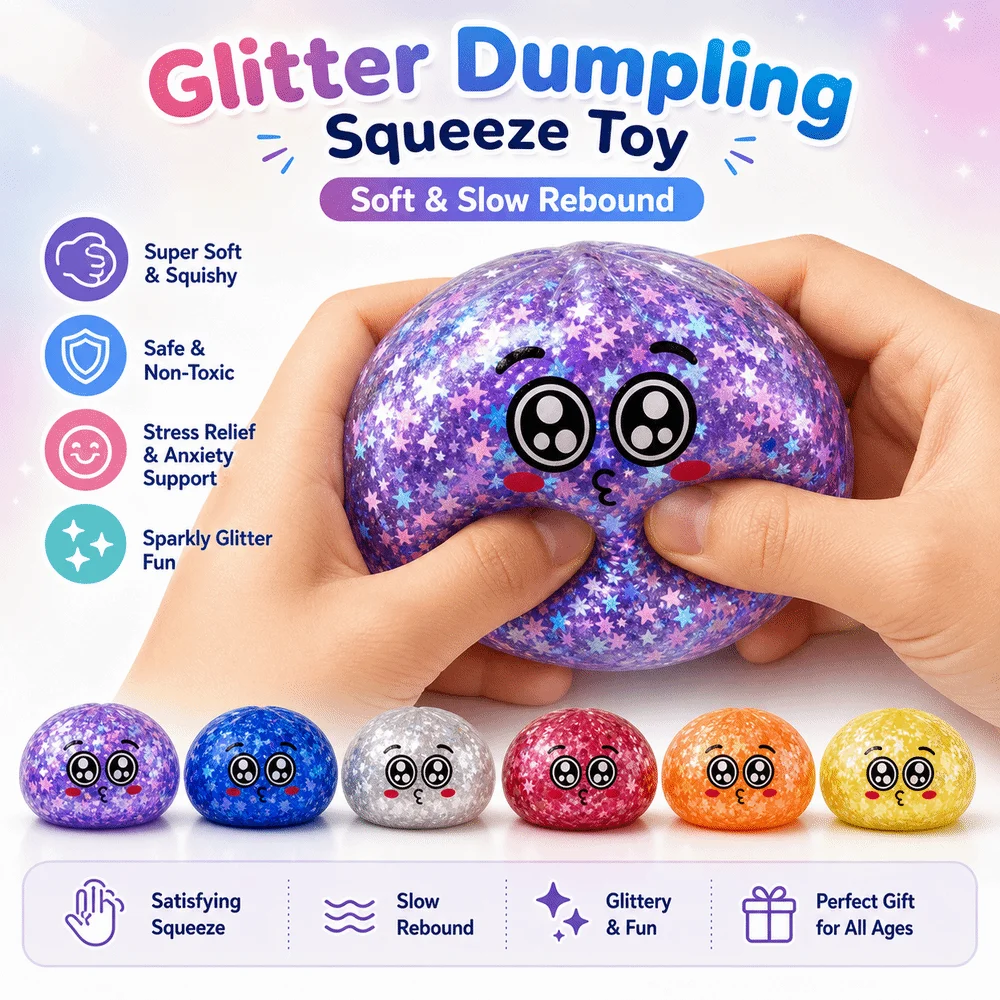 Glitter Dumplings Squeeze Soft with Steamer Steamed Bun Squeeze Pinch Le Slow Resilience Fidget Stress Relief Sensory Ball