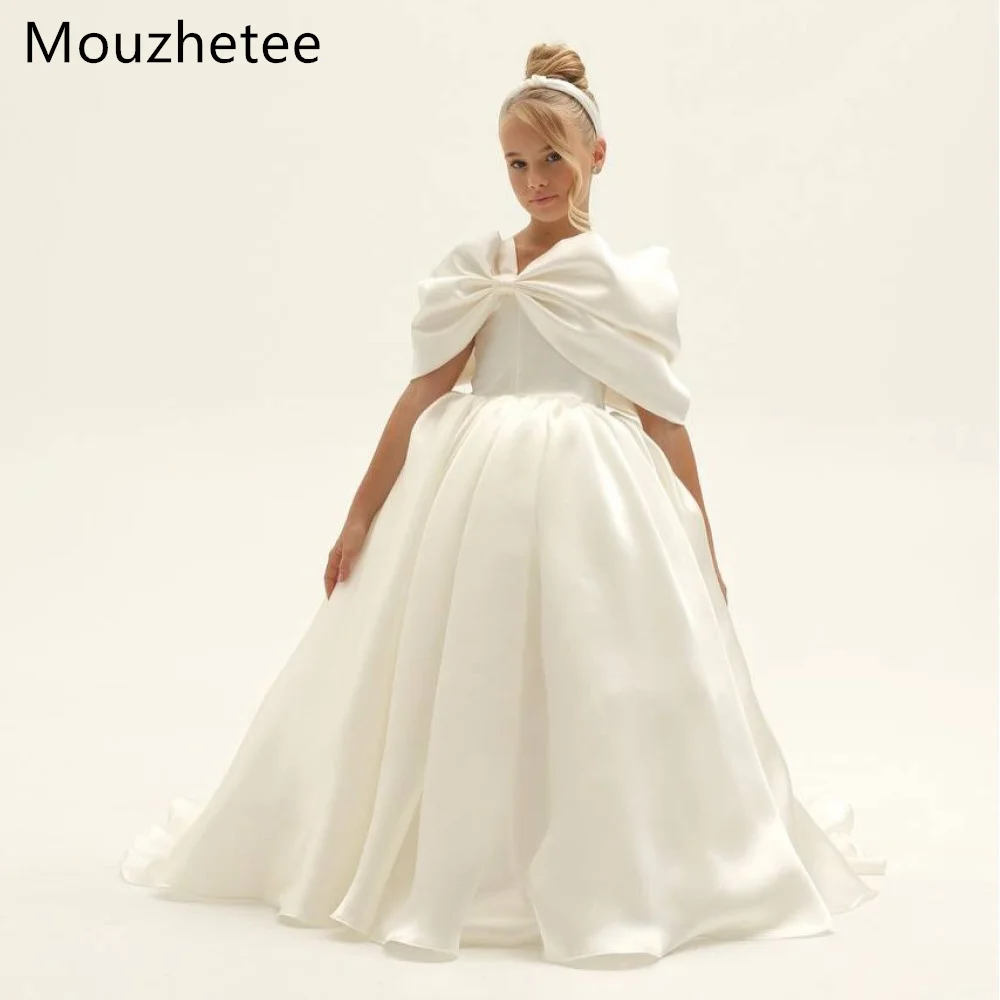 Mouzhetee A-Line Simple Off The Shoulder Pleat Flower Girl Dresses Shiny Girls Birthday Dresses Customized 2026