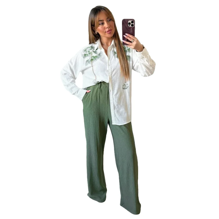 

Women's clothing fashionable casual printing long-sleeved trousers single-breasted loose two-piece set