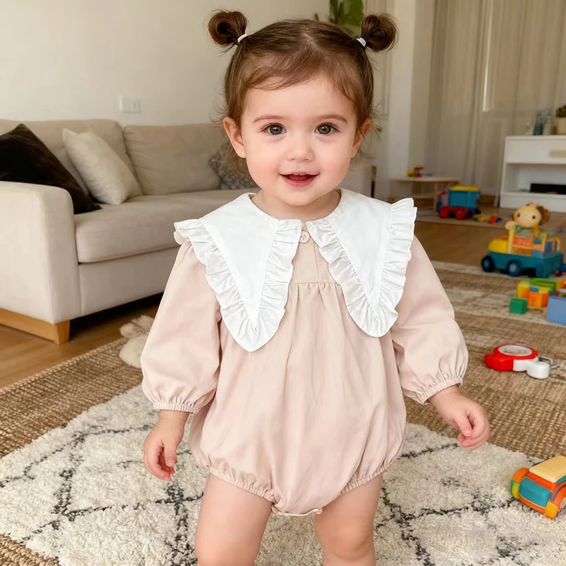 

2025 New Spring Autumn Newborn Baby Girl Bodysuits Round Neck Cotton Grid Newborn Baby Girl Jumpsuit Children One Piece Clothing