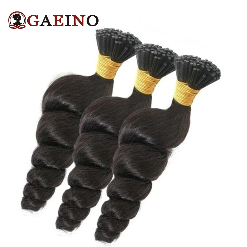 Loose Wave I Tip Hair Extensions 1B# Natural Black Real Human Hair Pre Bonded Keratin Capsule Human Fusion Hair Extension