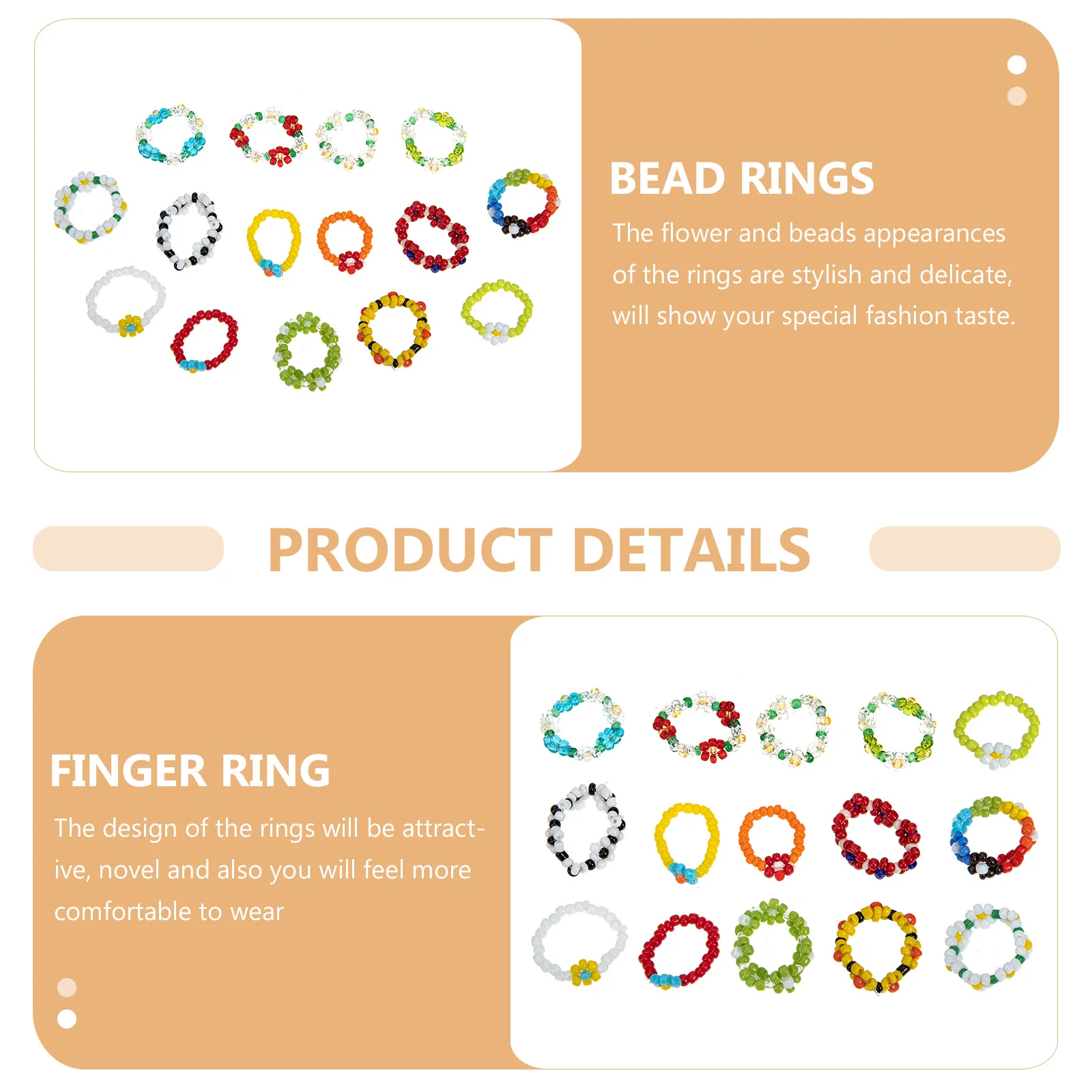 

15Pcs Stylish Flower Beaded Rings Comfort Fit Fashion Jewelry for Women Teens Ideal for Wedding Party Events Aesthetic Ring