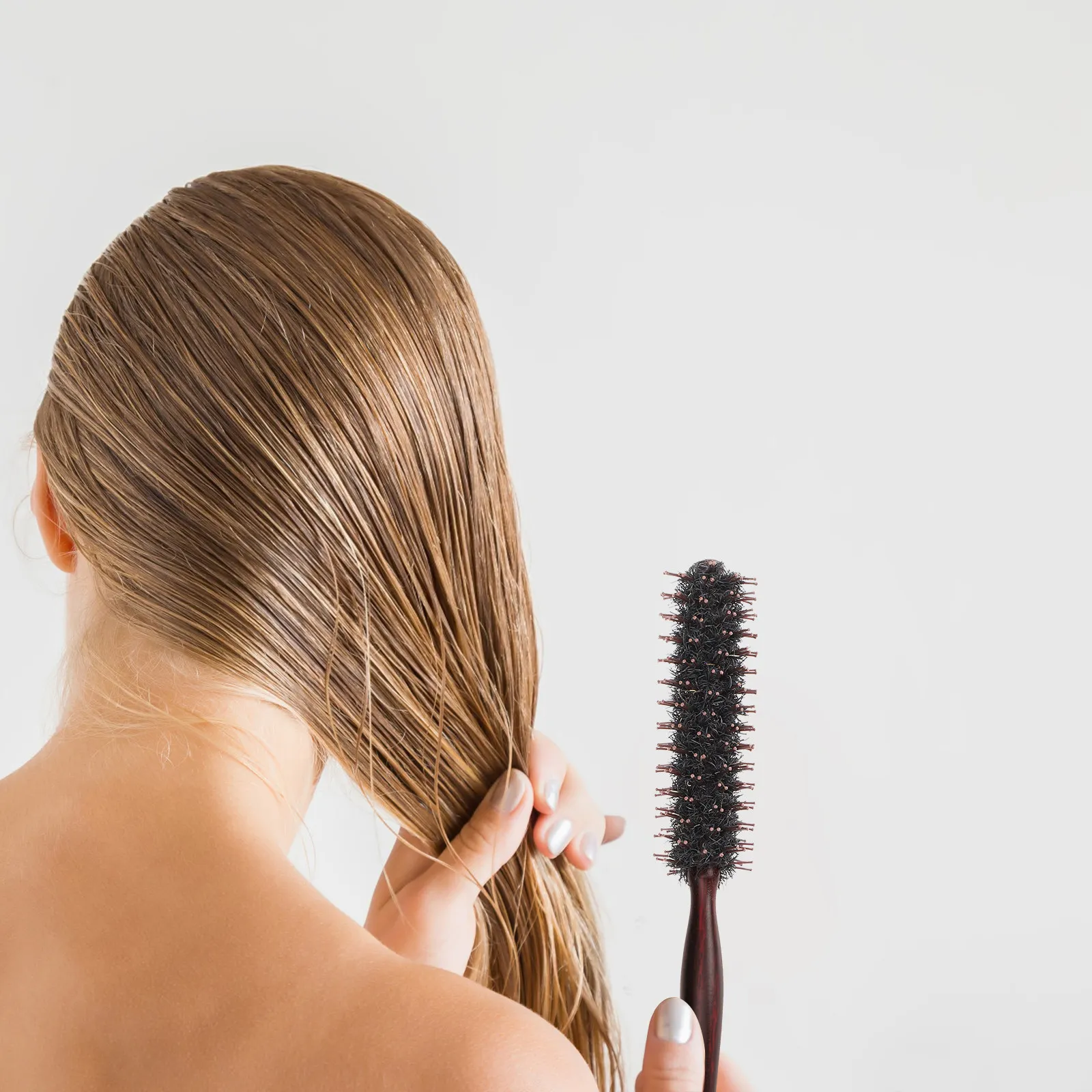 Bristles Hairbrush Pointed Tail Detangling Brush Hairdressing Comb Round Bristles Hair Styling Brush Wood Handle Barber Salon