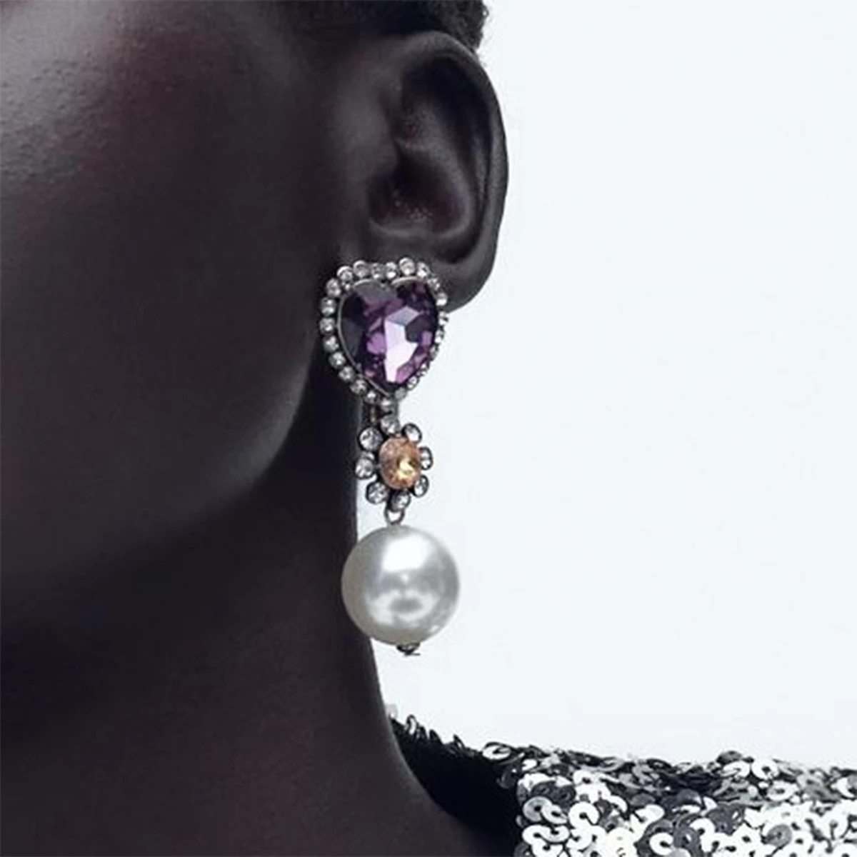 ZAA French Luxury Shiny Rhinestone Pearls Drop Earrings for Women Banquet Party Holiday Party Jewelry Gifts