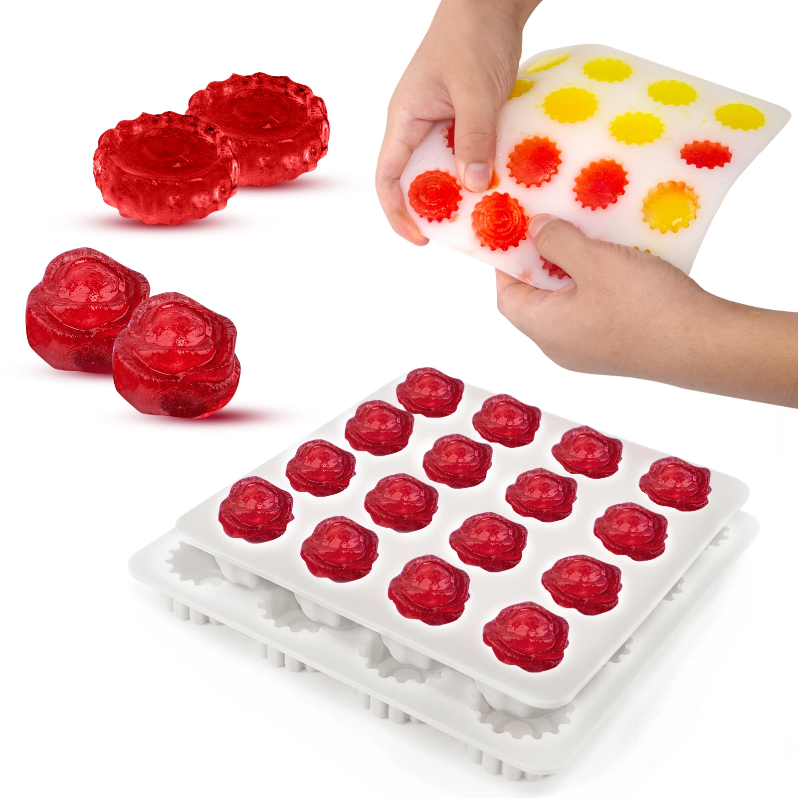 100PCSCustomized BPA free Rose&gear shape  silicone square ice mold reusable ice cube tray