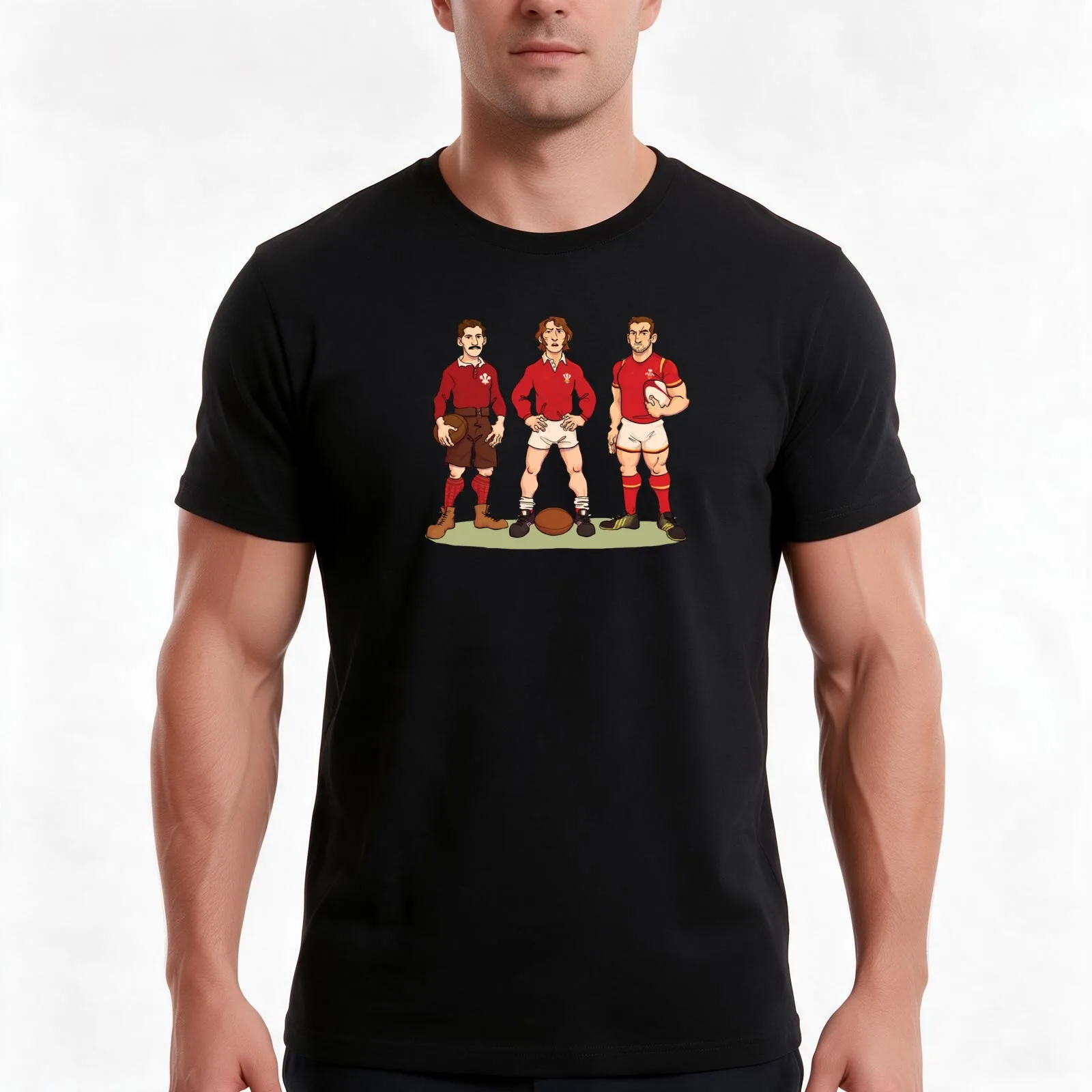 The 1988 Range: Welsh rugby icons Arthur Gould (19th Century), JPR Williams (20th Century) and Sam Warburton (21st Centu T-Shirt
