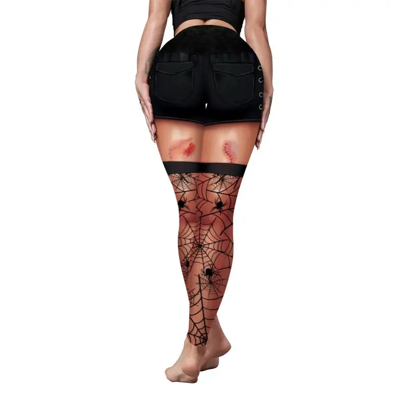 Nadanbao Leggings mit Spinnennetz-Skelett-Print, Halloween-Party, Damenhose, Sommerhose mit mittlerer Taille, weibliche Fitness-Sportstrumpfhose – Detail 30