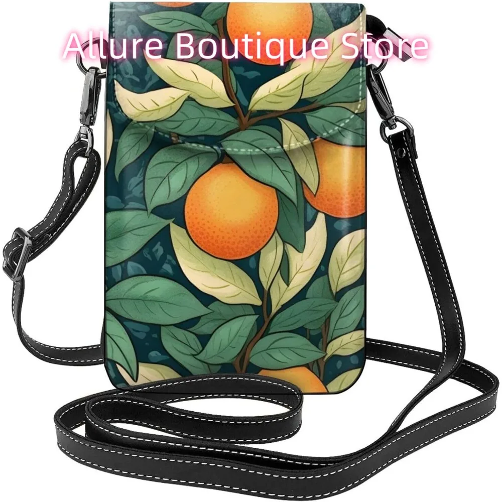 

Забавная женская сумка через плечо с апельсинами и листьями, маленькая дорожная сумка из искусственной кожи для мобильного телефона, легкий мини-кошелек для телефона, кошелек с крестом