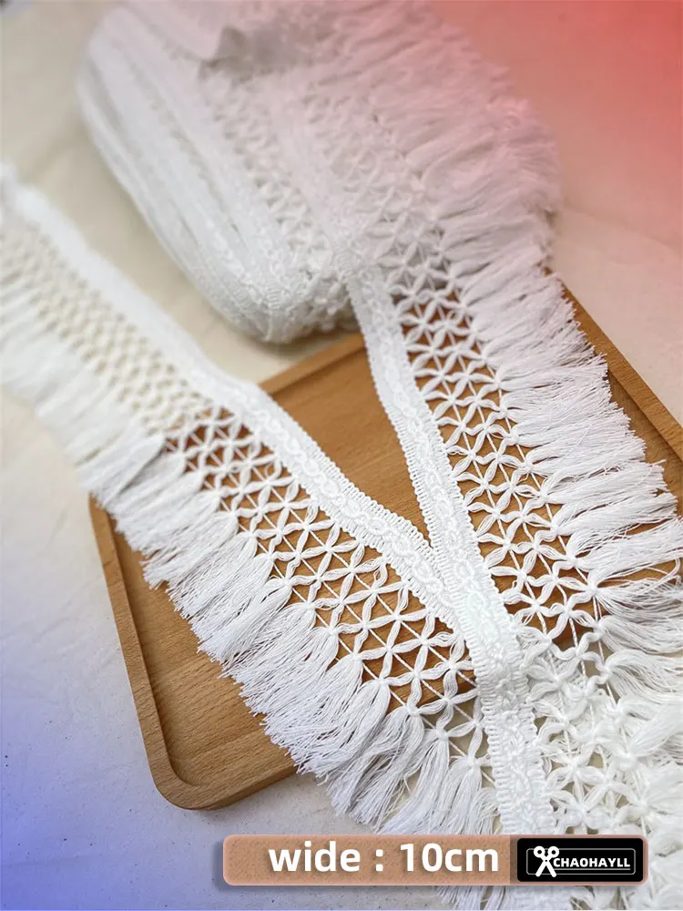 1yard 10CM Wide White Cotton Mesh Lace Trimmings Fringes Braid for Decor Wedding Dress Fabric Sewing Accessories Supplies Crafts