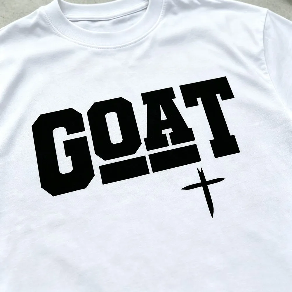 Unisex Bold Letter GOAT Graphic T‑Shirt, Classic Crew Neck Short Sleeve Tee, Relaxed Fit Hip‑Hop Streetwear Soft Cotton Daily Outfit Tops streetwear,crew neck,cotton blend,outdoor outing,machine washable