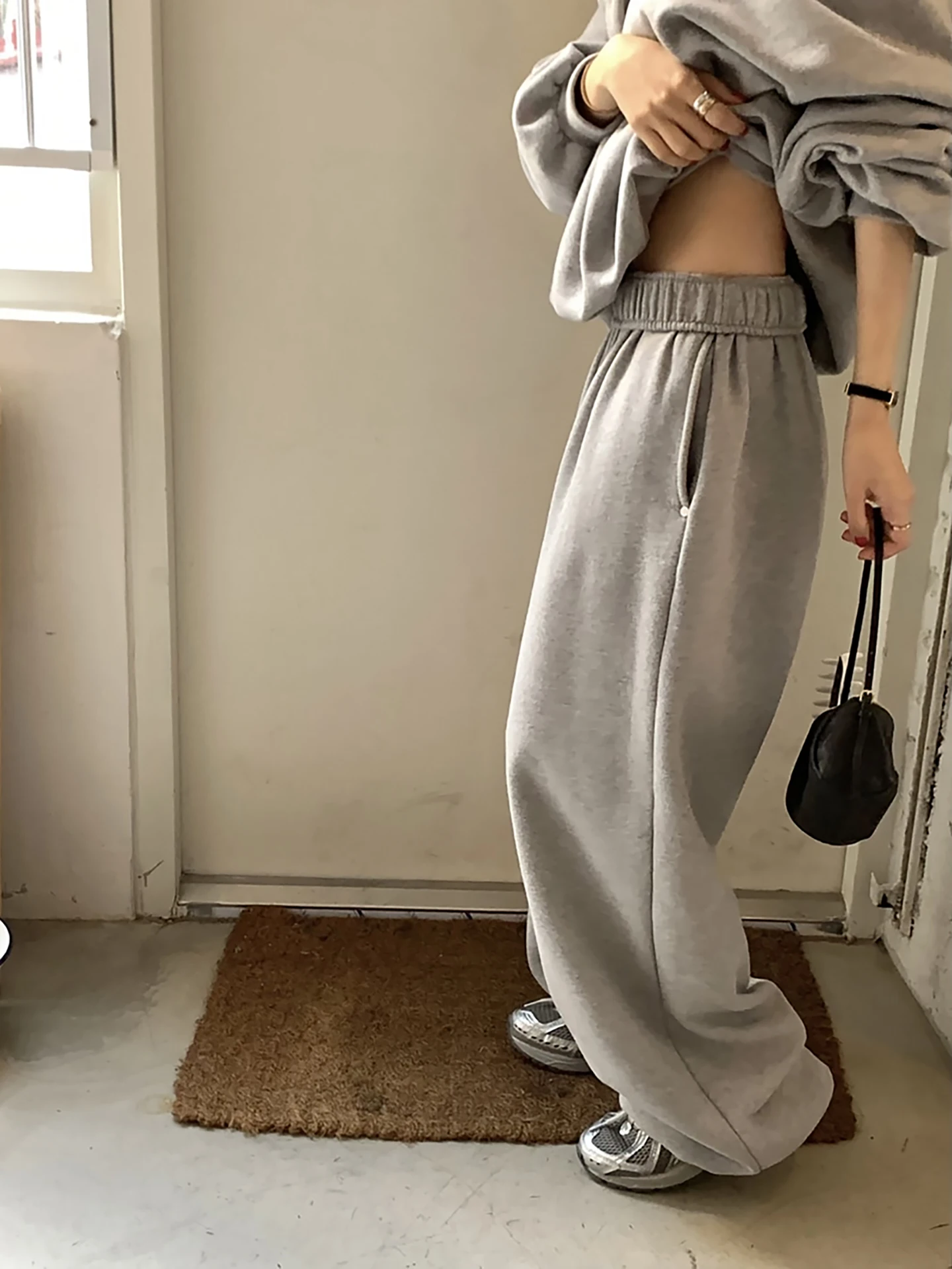 

Свободные удобные зимние повседневные спортивные штаны с эластичной резинкой на талии, женские прямые хлопковые брюки с высокой талией