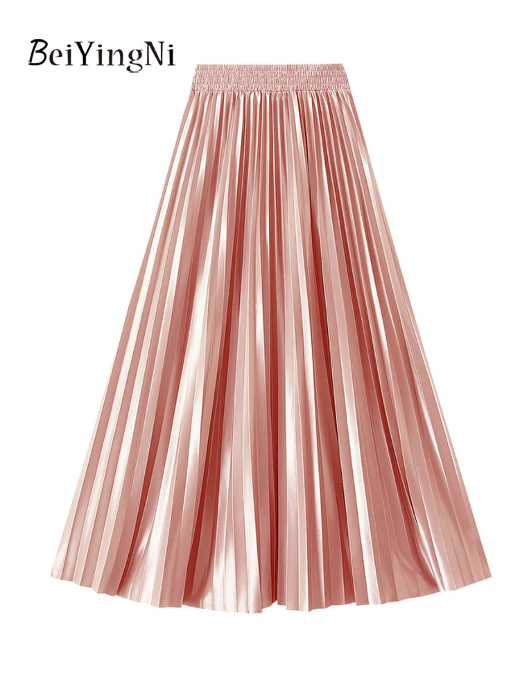 

Beiyingni Korean Slim High Waist Long Pleated Skirts for Woman Simple Plain Casual Streetwear Women's Elegant Maxi Skirt Faldas
