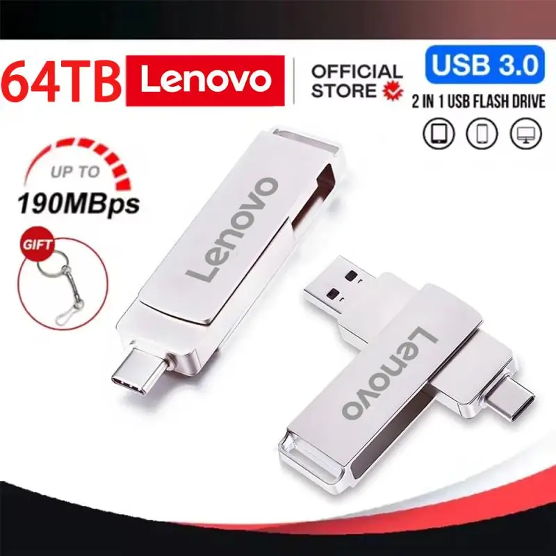 레노버 128TB 미니 펜 드라이브, USB 메모리, USB 플래시 드라이브, C 타입 고속 USB 3.0, 방수 펜드라이브 U 디스크, 2TB, 1TB, 16TB, 신제품 