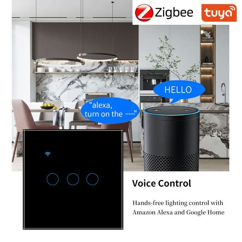 Zigbee Tuya Smart Switch No Neutral Wire APP Remote Control Timing Function Tempered Glass Panel Smart Voice Google Home
