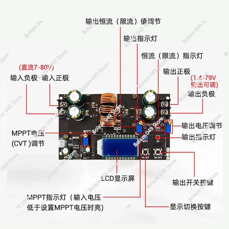 

Модуль автоматического понижающего преобразователя LT8705 с синхронным выпрямителем на 300 Вт, 20 А, для солнечных батарей, зарядка CC-CV, MPPT