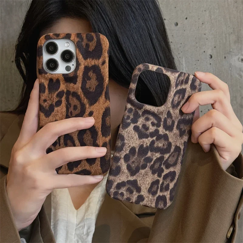 

Fashion Card Holder Crossbody Phone Case For iPhone 16 Pro 13 14 15 Pro Max 14pro Protective Cover Leopard Print Cloth Soft Case