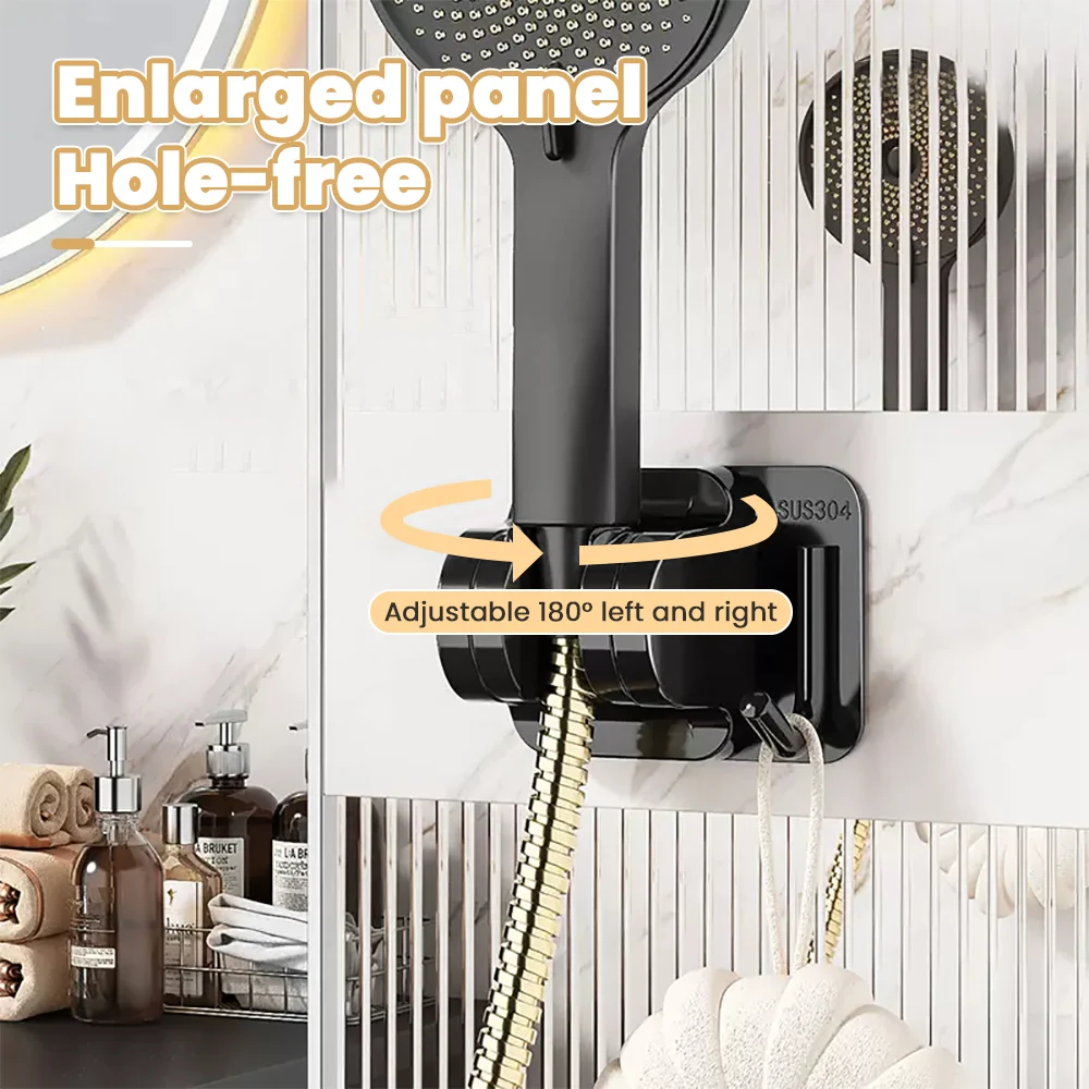 ที่วางฝักบัวฝักบัวแบบปรับได้ที่ยึดฝักบัวติดผนังตัวยึดฝักบัวแบบมีกาวในตัวพร้อมตะขออุปกรณ์เสริมในห้องน้ำ