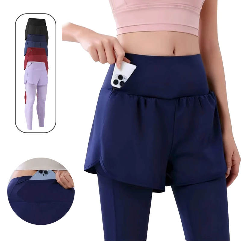 

(Knee Protection Multi-Pockets)2 In 1 Fitness Leggings Pants with Pocket Men Women High Waist Butt Lift Running Sport Tights