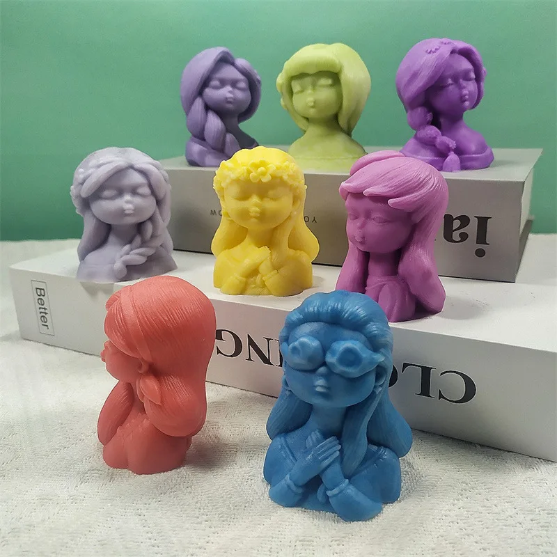 

3D Girl Doll Candle Silicone Mold DIY Bust Statue Girl Plaster Candle Making Resin Mould Cake Chocolate Molds Home Decor Gifts