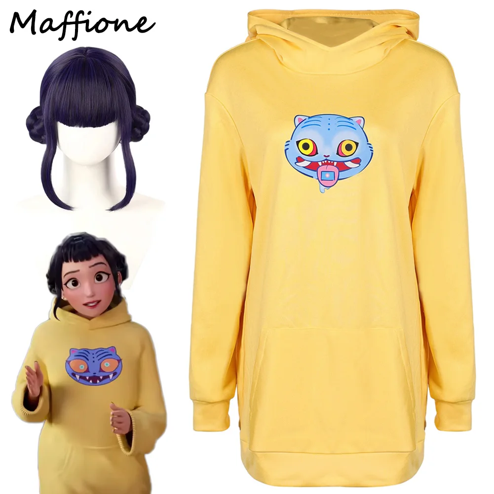 

Demon Hunter of KPop Zoey Cosplay Yellow Hoodie Costume Long Streetsuits Wigs Set Women Disguise Fantasia Outfits Halloween Suit
