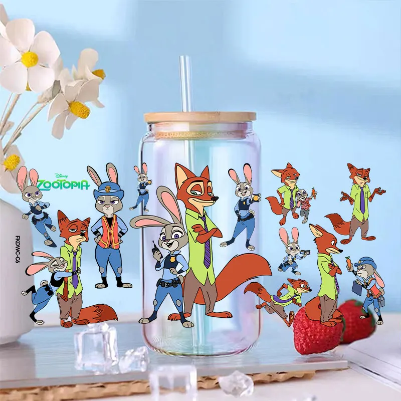 Zootopia 2, decoratieve waterbekerstickers Nick Wilde Judy Hopps Dtf-stickers UV-verpakking Afdrukken Kristal Cartoon DIY-stickers