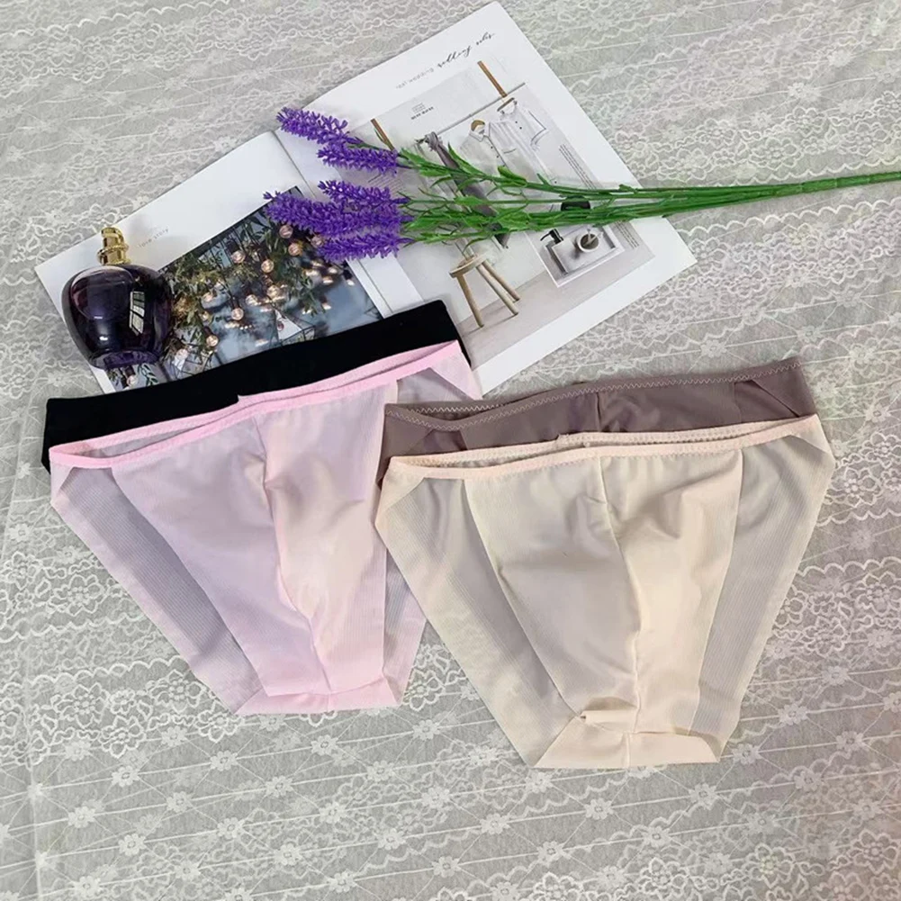 

1pc Plus Size Men's Seamless High Cut Transparent Briefs Shorts Underwear Comfortable Pouch Mesh Panties Solid Color