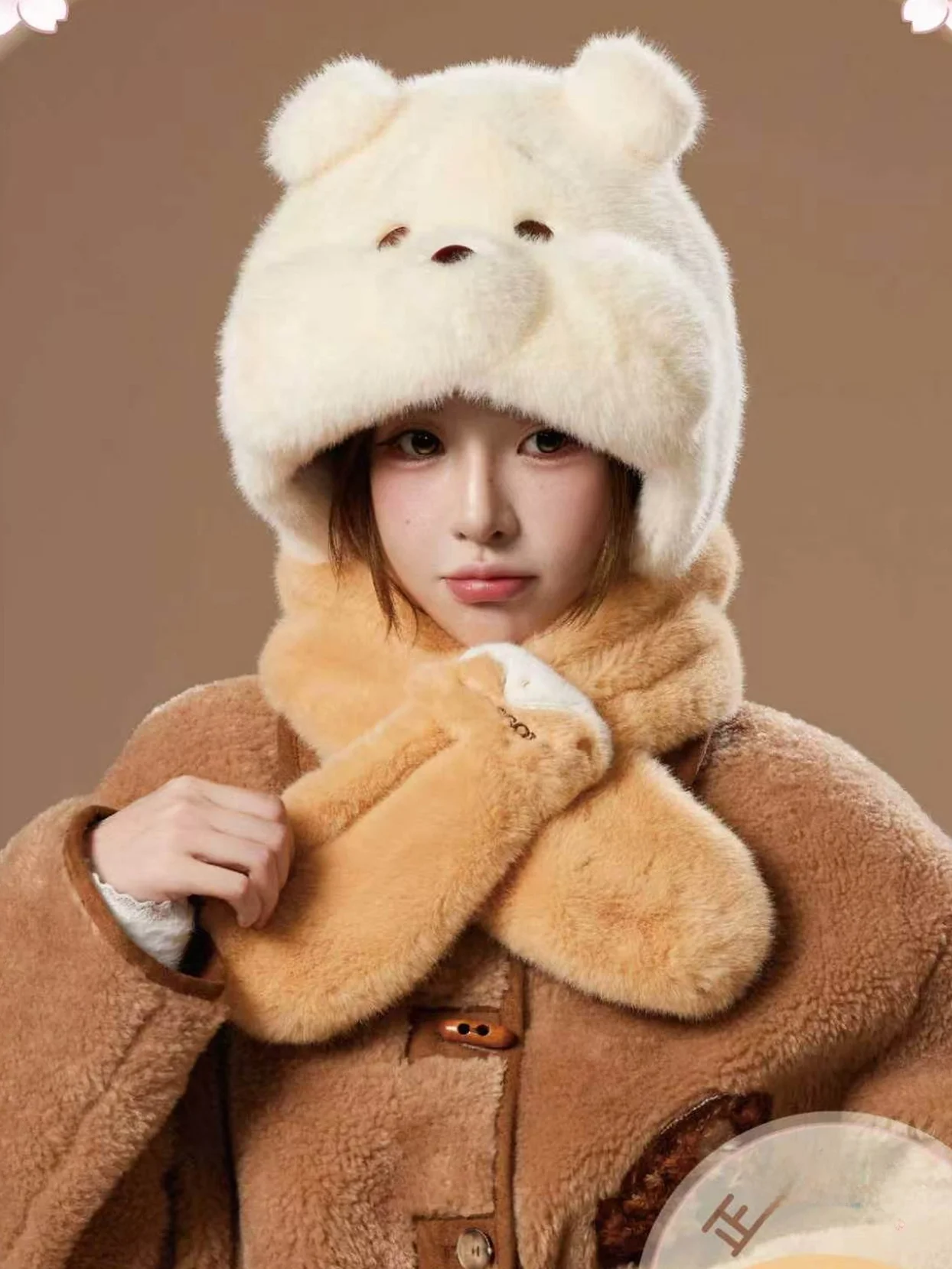 cute-cartoon-animal-plush-hat-scarf-set-warm-ear-protection-cold-resistant-fleece-lined-couple-hat-trendy-no-brim-cap