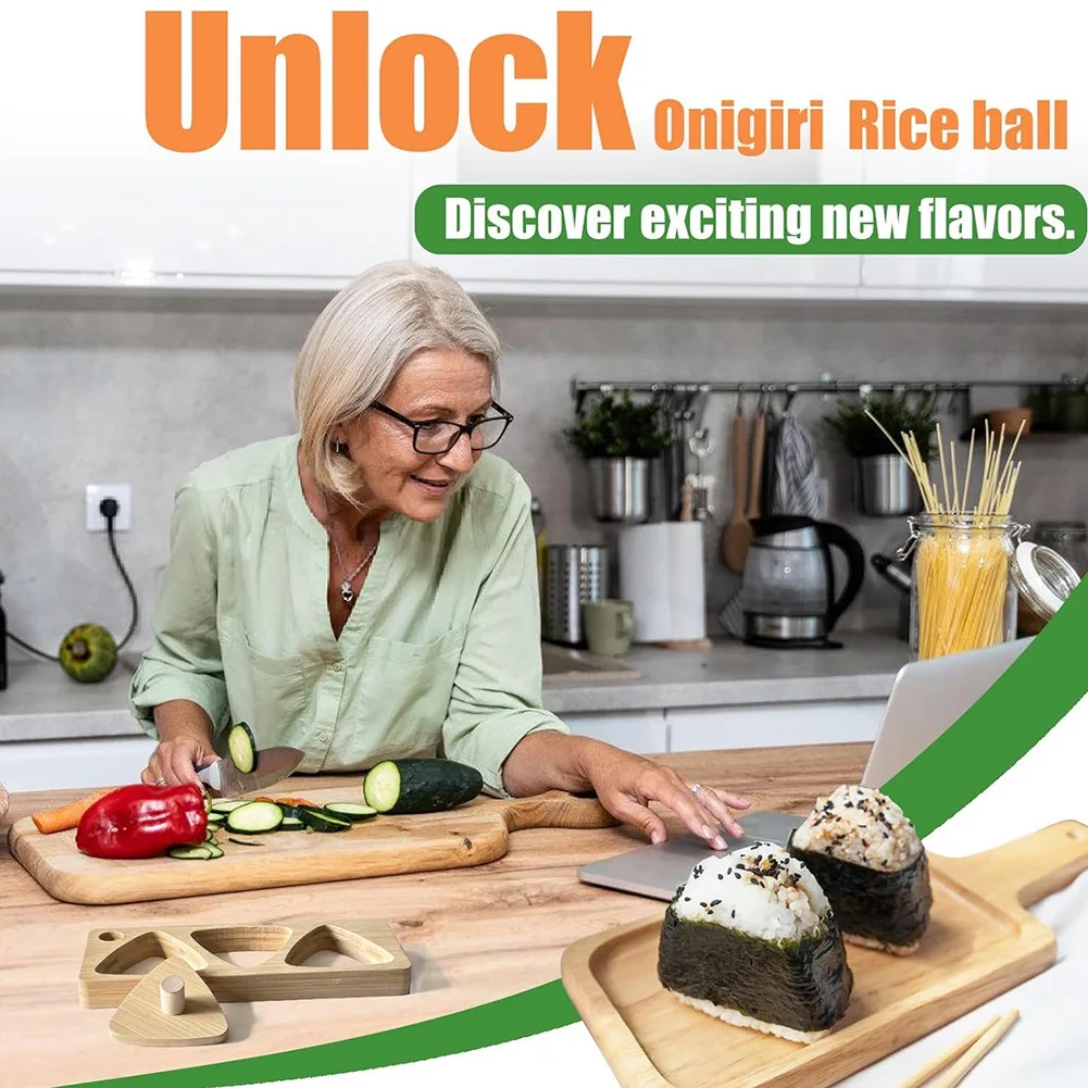

HITL Bamboo Rice Ball Mold Set, Come with Press Plate Triangle Sushi Mold for Japanese. Musubi Wooden Classic Maker Kids