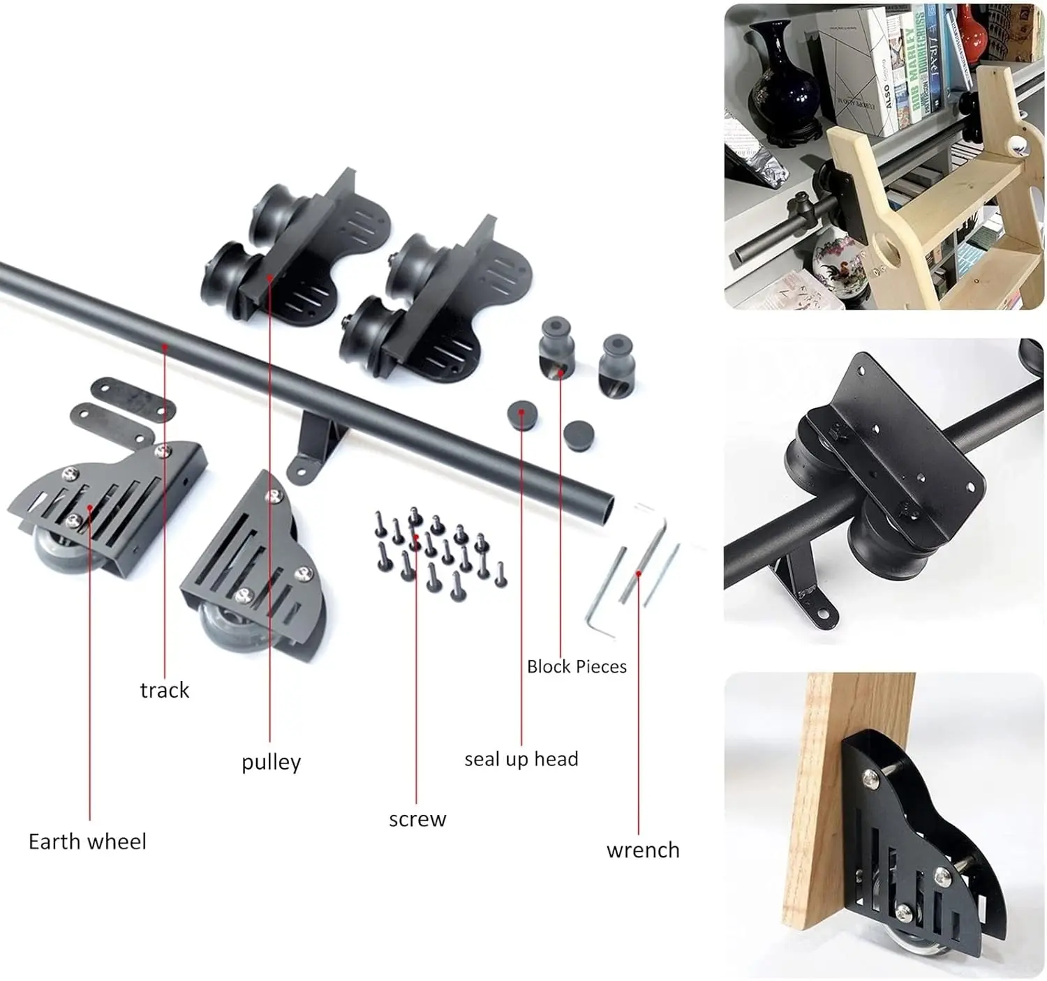 Asxcaq Sliding Door Track 3.3Ft-20Ft Telescoping Roller Ladder Hardware Library Slide Hardware Kit Round Track/Rail For