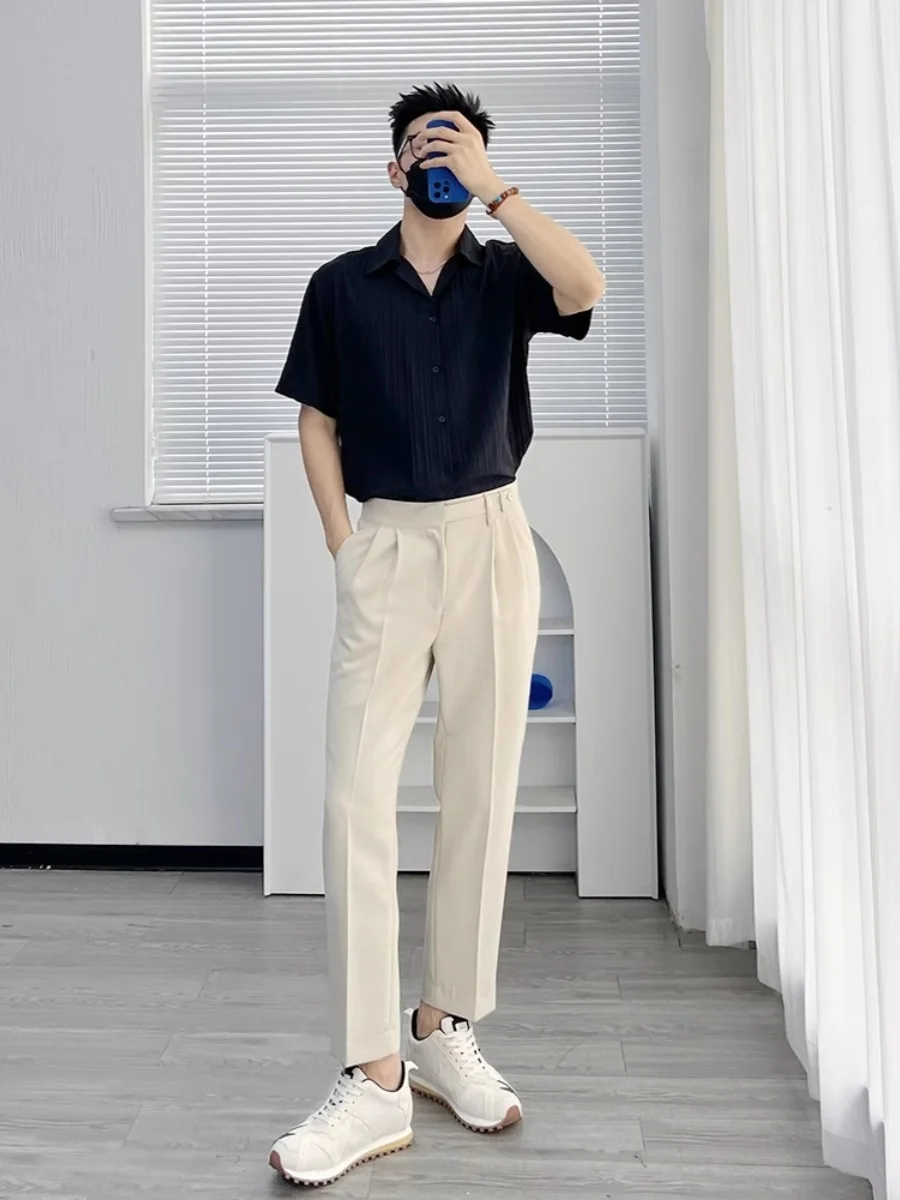 

Summer INS Trendy Cuban Collar f Sve irt Men Versatile Hairst ort Sve irt Comfortable Thin Stand Fit