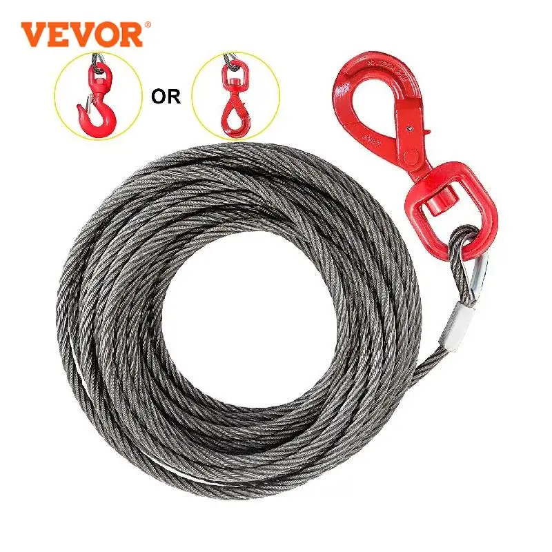 VEVOR 50 75 100 Inch Winch Cable Replacement Wire Rope 4400LBS Fiber Core Self Locking Swivel Hook Tow Truck Flatbed